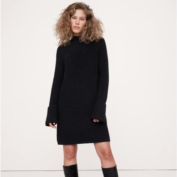 BANANA REPUBLIC Cotton-Wool Mock Neck Sweater Dress Black NWT Sz M $180 {201} - Picture 1 of 5